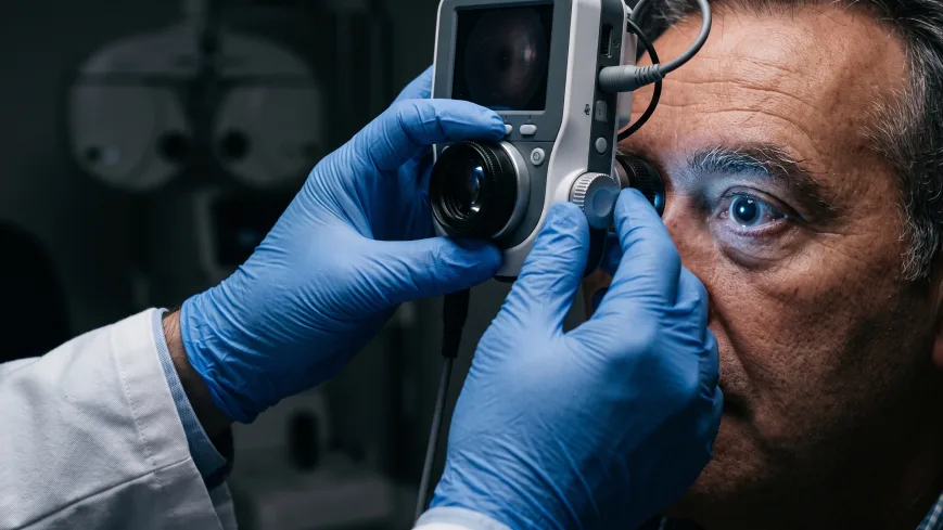 Examen de fondo de ojo con dilatación de pupila para detectar retinopatía diabética