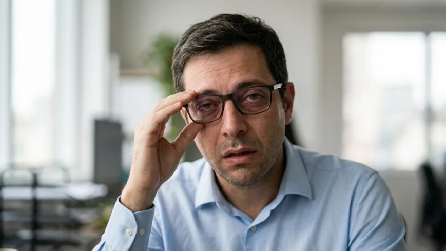 Hombre con lentes experimenta visión borrosa y dolor de cabeza