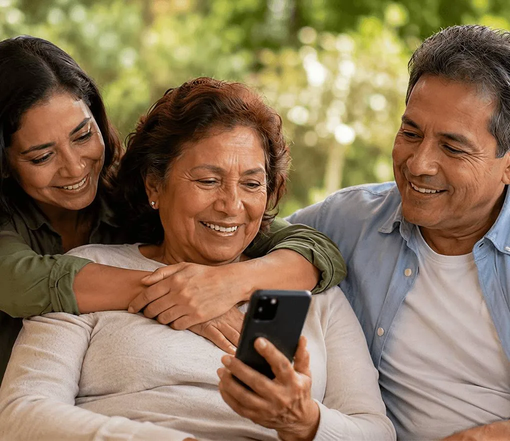 Familia feliz luego de atenderse en una Clínica oftalmológica en Lima
